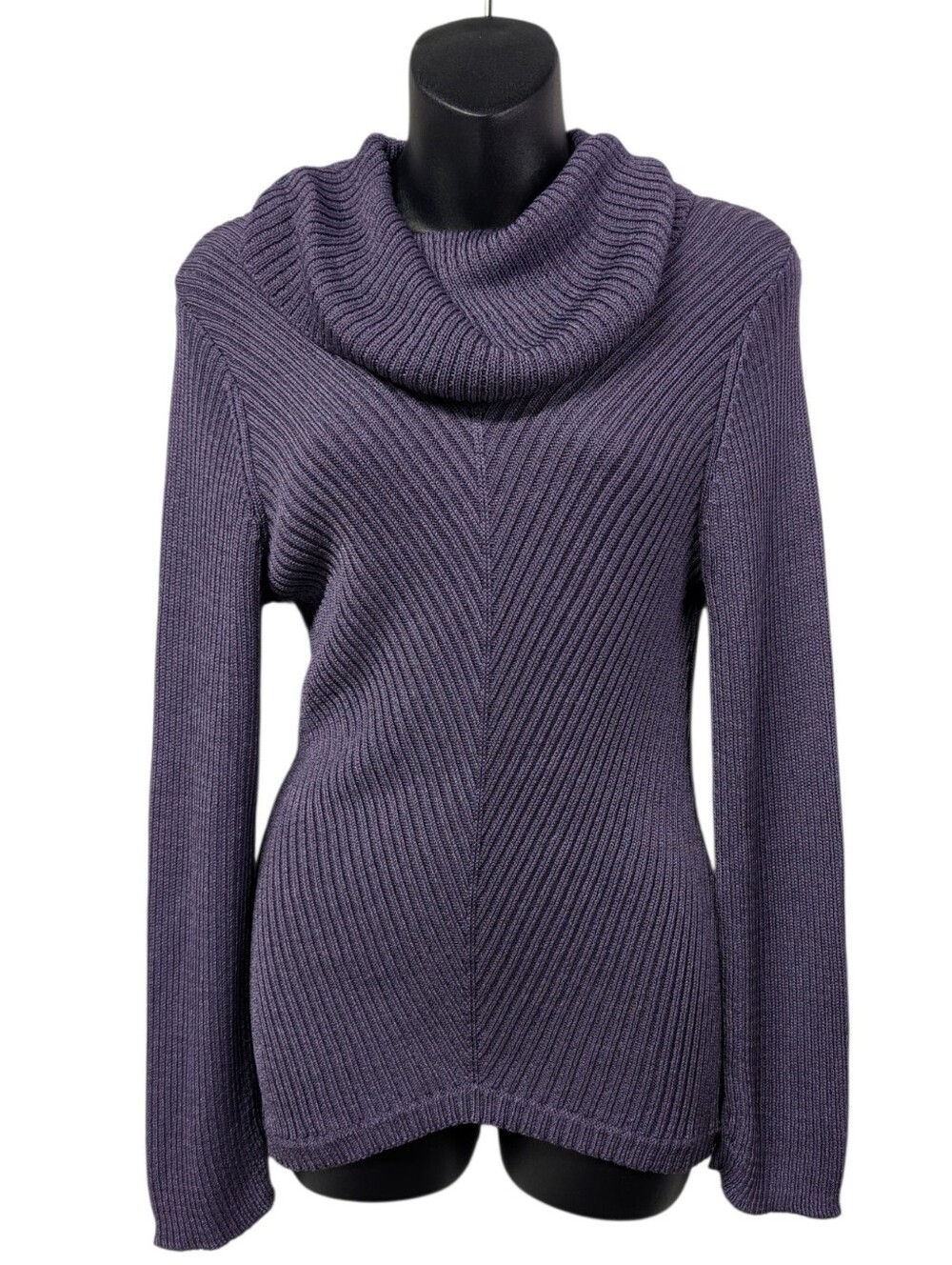 Jones New York Women's Purple Rib-Knit Cowl Neck Long Sleeve Pullover Size L